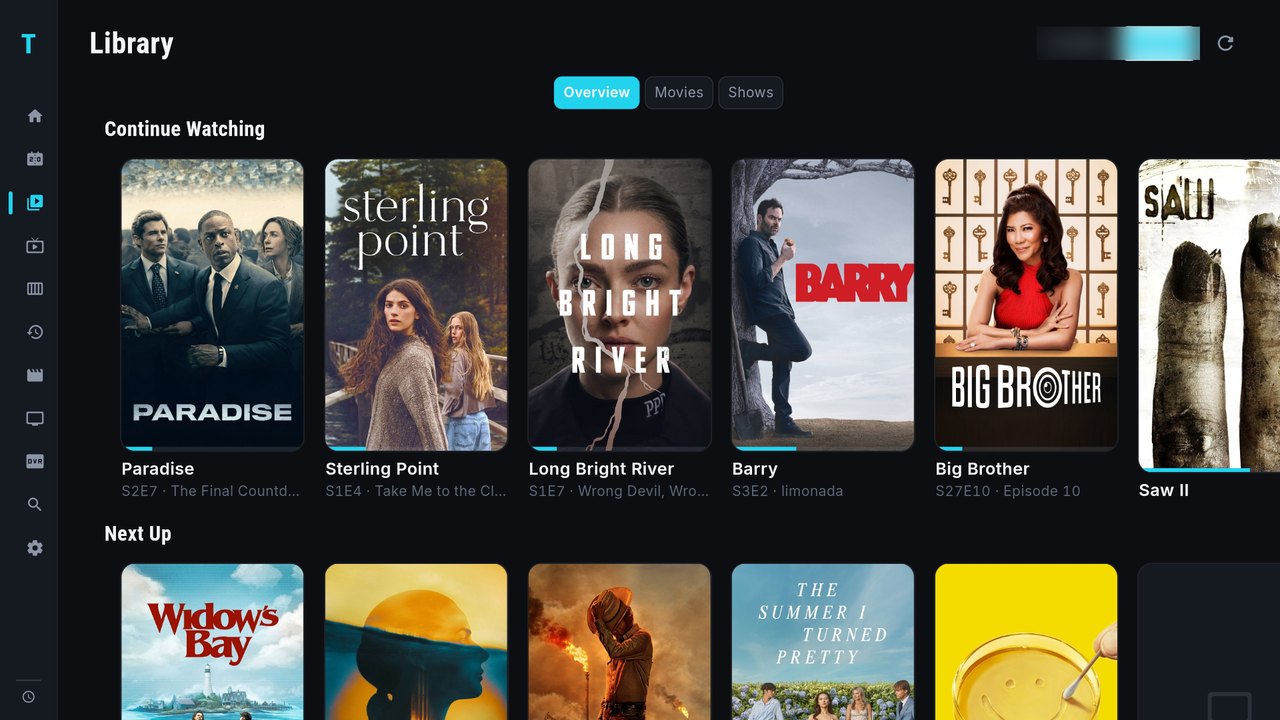 Library section showing Jellyfin continue-watching rows with posters